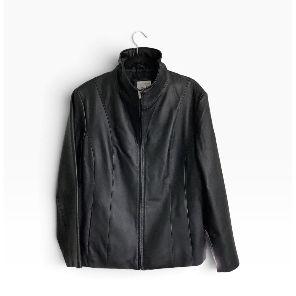 East 5th Women's Large Black Genuine Leather Full Zip Fitted Jacket Coat